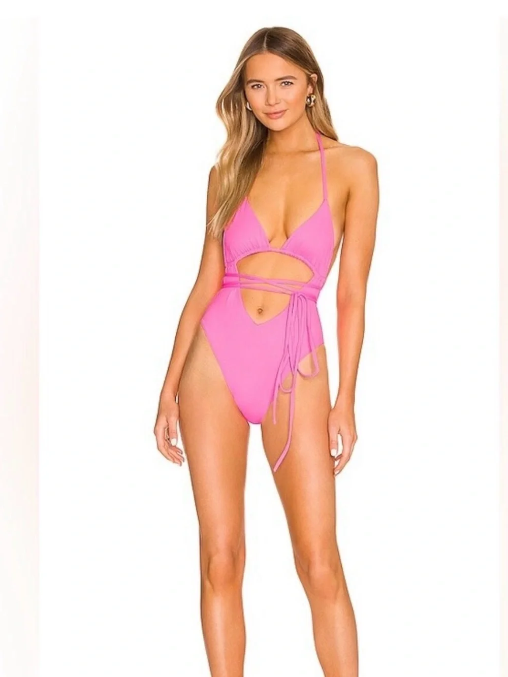 Frankies Bikinis Gemma Hot Pink Wrap-Style One-Piece Swimsuit Size Small NEW